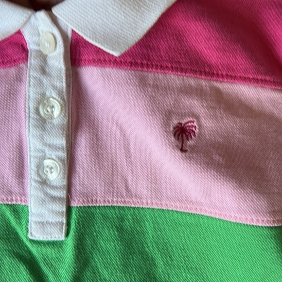 Lilly Pulitzer Girls Long Sleeve Pink Green Striped Polo Shirt Size 8 - Picture 3 of 10